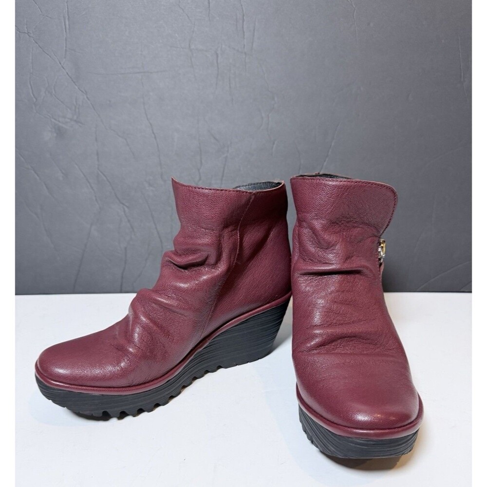 Fly London YOXI Wedge Boots EUR 39 US 8-8.5 Oxblood Red Side Zip NWT No Box